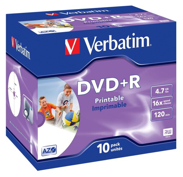 Verbatim 1x10 Verbatim DVD+R 4,7GB Jewel 16x Speed, printable
