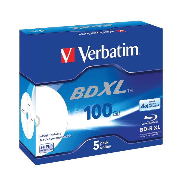 Verbatim 5er-Pack Verbatim BD-R Blu-Ray 100GB 4x Speed wide printable JC