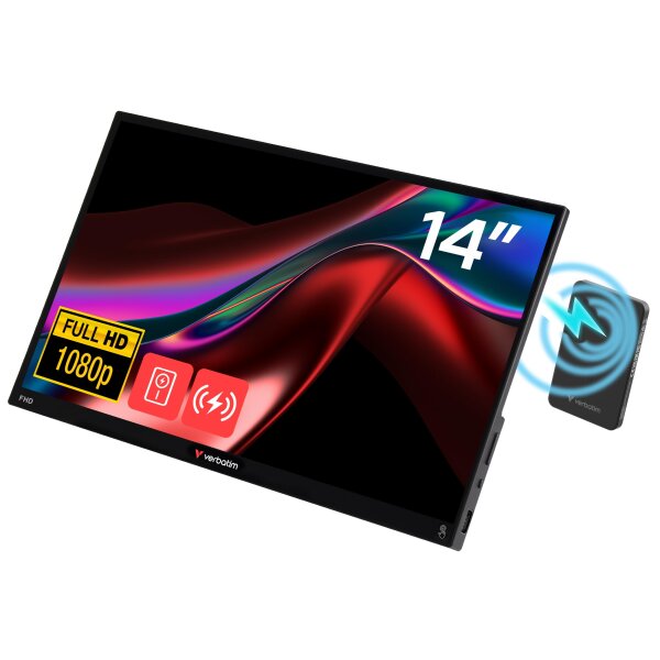 Verbatim Portable 14" FHD Touch Monitor LIGHT with Wireless Power Supply incl. Power Bank 5000mAh